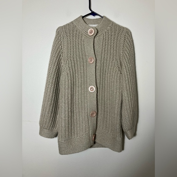 trina turk Cardigan Sz L Cream Chunky Knit Wool Blend Snap Button Quite Luxury - Picture 1 of 8